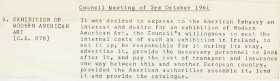 Minute number 9 relating to Exhibition of Modern American Art, Arts Council meeting  3 October 1961.